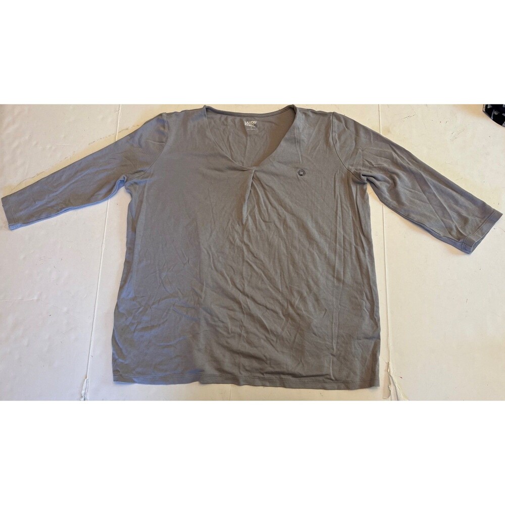 Chase Bank Lands End Grey Twisted V Neck Logo Womens 6-8 Small 3-4 Sleeve Top